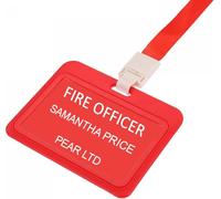 Fire Officer Identification ID Badge with Lanyard - Laser Engraved with Name and Company (Red Wide Officer)