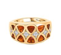 Fire Opal and White Zircon Geometric Ring for Women in 18K Vermeil Yellow Gold over Sterling Silver (1.51 Ct) - Mosaic Cocktail Ring, Bold Statement Jewellery - Size P