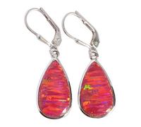Fire Opal Earrings 925 Sterling Silver 16x12mm Pear Cabochon Multicolor Bezel Set Drop Earrings Handmade Rainbow Gemstone Jewelry for Women Statement Gift