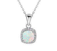 fire opal pendant necklaces cubic zirconia square white opal stone necklace gift for women Made in China