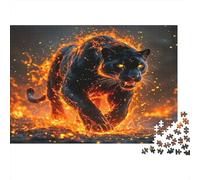 Fire Panther Roar 1000 Piece Jigsaw Puzzle Flame Black Panther Thick Cardboard for Adults Office Break 52x38cm/1000pcs