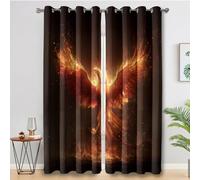 Fire Phoenix Curtains for Living Room, Fantasy Animal Fphoenix Blackout Curtains Bedroom, 90 x 108 Inch 2 Panels, 108 Drop Eyelet Thermal Window Drapes, Home Decor