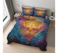 Fire Phoenix Duvet Cover Set King Size, Fantasy Animal Watercolor Bedding Set 230x220 cm, Quilt Cover with 2 Pillowcases, Soft Microfiber 3pcs, Zip 21D&-31