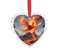 Fire Phoenix Heart Ornament Xmas Tree Decoration - Elegant Valentine's Day Ornaments, Crystal Glass Heart Shaped Christmas Ornaments for Tree, Home & Gift Giving
