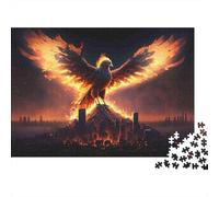 Fire Phoenix Rising Valentines 1000 Piece Puzzle Gift for Adults Fire Eagle City Ruin Premium Thick Sturdy Vibrant Challenging Stress Relief 70x50cm/1000pcs