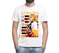 Fire Pillar Rengoku Men's Classic Crew Neck Short Sleeve T-Shirt, White, XL