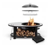 Fire Pit 3-in-1 Fire Bowl BBQ Grill Table Garden Outdoor Heating Terrazzo Top