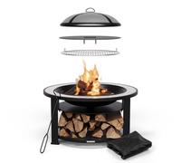 Fire Pit 3-in-1 Fire Bowl BBQ Grill Table Garden Patio Outdoor Heating Terrazzo