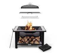 Fire Pit 3-in-1 Fire Bowl BBQ Table Garden Patio Outdoor Heating Terrazzo Top