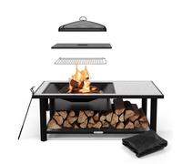 blumfeldt Merano Avanzato L Fire Pit - 3-in-1 Fire Bowl, BBQ & Table, Terrazzo Top, Durable Steel Frame, Includes Grill Grate, Spark Guard, Poker & Fire Pit Lid, Perfect for Garden & Patio