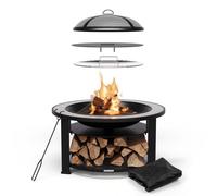 Fire Pit 3in1 Fire Bowl BBQ Table Garden Patio Outdoor Heating Terrazzo Top Grey