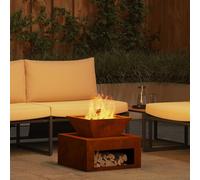 vidaXL 50 x 50 x 40 cm Corten Steel Rustic Square Design with Wheels and Wood Heater Outdoor Perfect as a Centrepiece in the Garden or Patio Portable Stove
