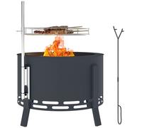 Fire Pit 58cm Round Black Steel Stainless Steel BBQ Grill with Ash Catcher Small