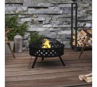Fire Pit Black Steel 58cm Large Deep Bowl Outdoor Garden Patio Mesh Cover Poker