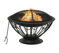 Fire Pit Black Steel 75 cm Diameter Outdoor Large Bowl with Mesh Cover and Poker