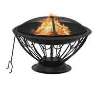 Fire Pit Black Steel 75 cm Diameter Outdoor Large Bowl with Mesh Cover and Poker