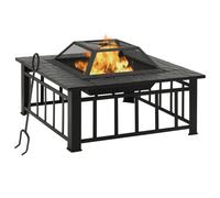 Fire Pit Black Steel 79x79x46.5cm XXL Heavy Outdoor Bowl with Mesh Cover & Poker
