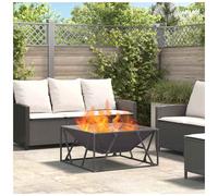 Fire Pit Black Steel 80x80x40cm Outdoor Modern Square Garden Centerpiece Heavy