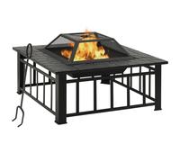 Fire Pit Black Steel Durable 79x79x46.5cm XXL Outdoor Bowl with Poker & Mesh Set