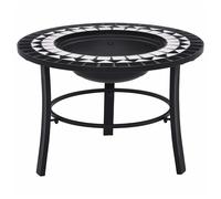 Fire Pit Black White 68cm Steel Ceramic Mosaic Outdoor Patio Round Tabletop 3Leg