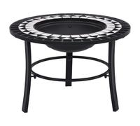 Fire Pit Black White 68x68x45cm Steel & Ceramic Round Tabletop Three-Leg Stand