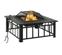 Fire Pit Black XXL 81x81x47cm Steel Outdoor Garden Fireplace Bowl with Mesh incl