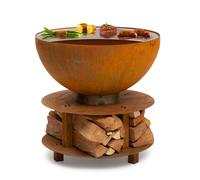 Fire Pit Bowl 2in1 BBQ 60 cm Steel Garden Outdoor Fire Bowl Grill Table Brown