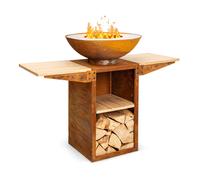 Fire Pit Bowl 2in1 BBQ 60 cm Steel Garden Outdoor Table Fire Bowl Grill Bamboo