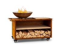 Savage 2.0 Wide Fire Bowl with Grill Bamboo Cutting Board incl. Weather Protection