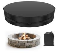 Fire Pit Cover Round Tear Resistant Oxford Fabric Waterproof Cover with Adjustable Buckle Strap for Dia 51 x H 8 Inch Round Built in Stone Fire Pit Against Rain Hail Sun Leaf and Bird Dropping