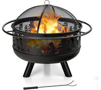 Fire Pit for Outdoor Garden Patio, 77cm Large Fire Pit Bowl, 2 in 1 Wood Burning Firepit Brazier with Cooking Grill, Spark Guard and Fire Poker, Round Metal Log Heater Burner