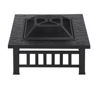 Fire Pit, Outdoor 32" Square Metal Fire Pit Table with Spark Screen, Black Fireplace Add More Fun