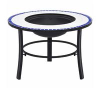 Fire Pit Patio Blue & White 68cm Steel Ceramic Mosaic Bowl with Three-Leg Stand
