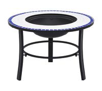 Fire Pit Patio Blue & White 68cm Steel Ceramic Mosaic Bowl with Three-Leg Stand