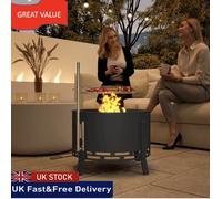 Outsunny Portable Fire Pit, 58 Cm Round Firepit With Grill Grate, Black Black