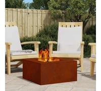 Fire Pit Rectangular 60x60x30cm Weathering Steel Brown Outdoor Modern for Patio