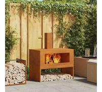 Fire Pit Rectangular Weathering Steel Brown 80x50x96cm Powder-Coat Outdoor