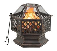 Fire Pit Rustic Steel Black/Brown 62x54x56 cm XXL Outdoor Bowl with Poker Mesh