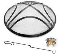 Fire Pit Spark Screen, Upgraded 27 Inch Collapsible Outdoor Fire Pit Screen with Handle & Poker, Heavy-Duty Steel Fire Pit Cover Round Mesh Replacement Firepit Screen for Backyard/Beach/RV Camping