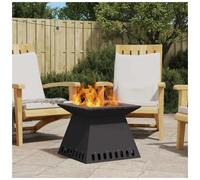 Fire Pit Square Black Steel 48x48x40cm Modern Outdoor Wood-Burning Patio Heater