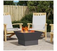 Fire Pit Square Black Steel 60x60x35cm Outdoor Garden Modern Heat-Resistant Set