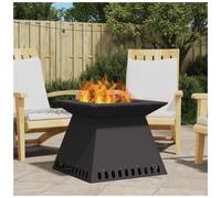 Fire Pit Square Black Steel 60x60x50cm Outdoor Wood-Burning Modern Patio Garden