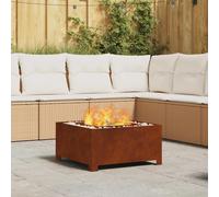 Fire Pit Square Steel Weathering Brown 60 x 60 x 30 cm Portable Outdoor Durable