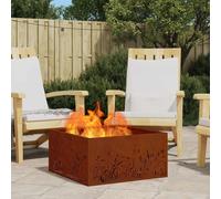 Fire Pit Square Weathering Steel 60x60x30cm Portable Steel Garden Outdoor Patio