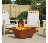 Fire Pit Square Weathering Steel Brown 60x60x30cm Steel Outdoor Modern Portable
