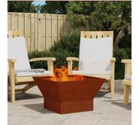 Fire Pit Square Weathering Steel Brown 60x60x35cm Outdoor Garden Heater Durable