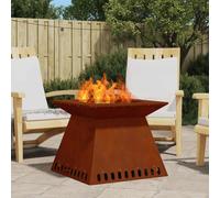Fire Pit Square Weathering Steel Brown 60x60x50cm Outdoor Wood-Burning Durable