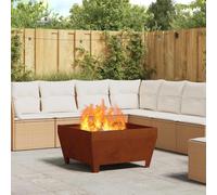 Fire Pit Square Weathering Steel Brown 80x80x43cm Heavy-Duty Outdoor with Cover