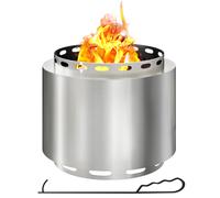 Fire Pit Stainless Steel Silver Ø48.5x38.5cm Smokeless Spherical Outdoor Poker65