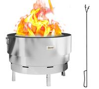 Fire Pit Stainless Steel Silver Φ63.5x44.5cm Portable Grill Bowl with Poker Fold